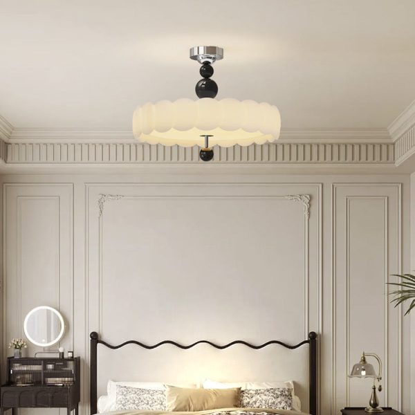 Traditional French Iron PE Cloud Wave Round LED Semi-Flush Mount Ceiling Light For Dining Room & Living Room - Image 2