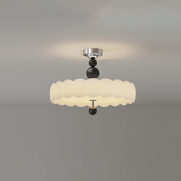 Traditional French Iron PE Cloud Wave Round LED Semi-Flush Mount Ceiling Light For Dining Room & Living Room - Image 12