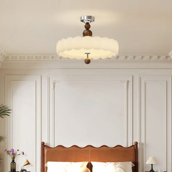 Traditional French Iron PE Cloud Wave Round LED Semi-Flush Mount Ceiling Light For Dining Room & Living Room - Image 9