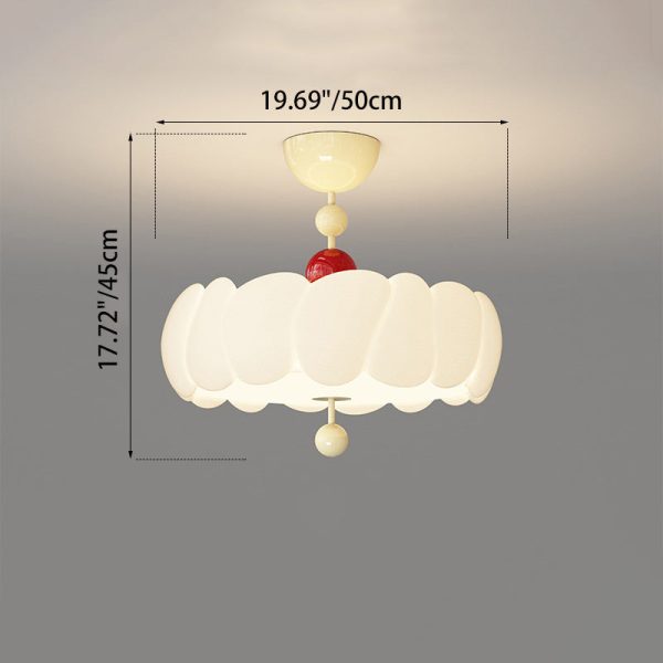 Contemporary Scandinavian PE Iron Creamy Rippled Pumpkin Round LED Semi-Flush Mount Ceiling Light For Bedroom & Living Room - Image 4