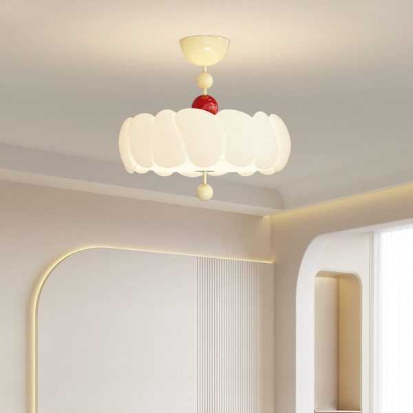 Contemporary Scandinavian PE Iron Creamy Rippled Pumpkin Round LED Semi-Flush Mount Ceiling Light For Bedroom & Living Room - Image 17