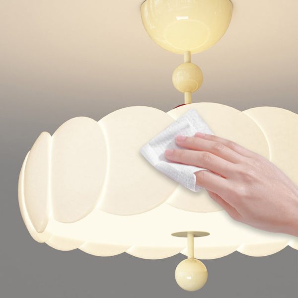 Contemporary Scandinavian PE Iron Creamy Rippled Pumpkin Round LED Semi-Flush Mount Ceiling Light For Bedroom & Living Room - Image 10