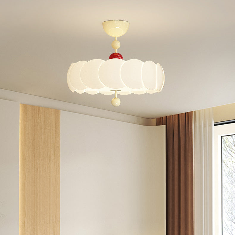 BS-Lighting-AW02075-14.jpg Contemporary Scandinavian PE Iron Creamy Rippled Pumpkin Round LED Semi-Flush Mount Ceiling Light For Bedroom & Living Room - Image 1