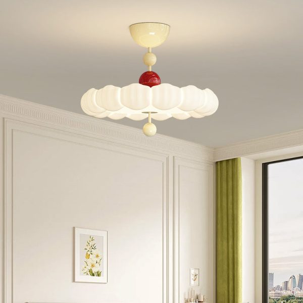 Contemporary Scandinavian PE Iron Creamy Rippled Pumpkin Round LED Semi-Flush Mount Ceiling Light For Bedroom & Living Room - Image 2