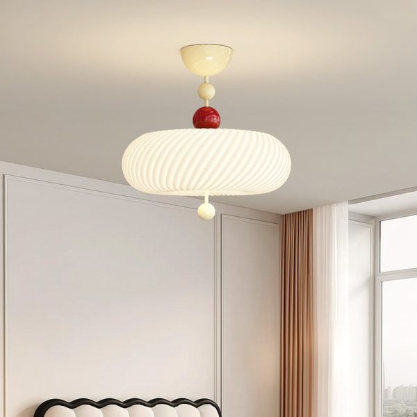 Contemporary Scandinavian PE Iron Creamy Rippled Pumpkin Round LED Semi-Flush Mount Ceiling Light For Bedroom & Living Room - Image 3