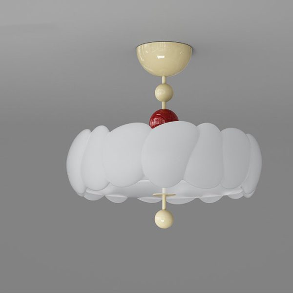Contemporary Scandinavian PE Iron Creamy Rippled Pumpkin Round LED Semi-Flush Mount Ceiling Light For Bedroom & Living Room - Image 27