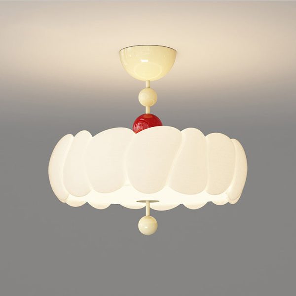 Contemporary Scandinavian PE Iron Creamy Rippled Pumpkin Round LED Semi-Flush Mount Ceiling Light For Bedroom & Living Room - Image 19