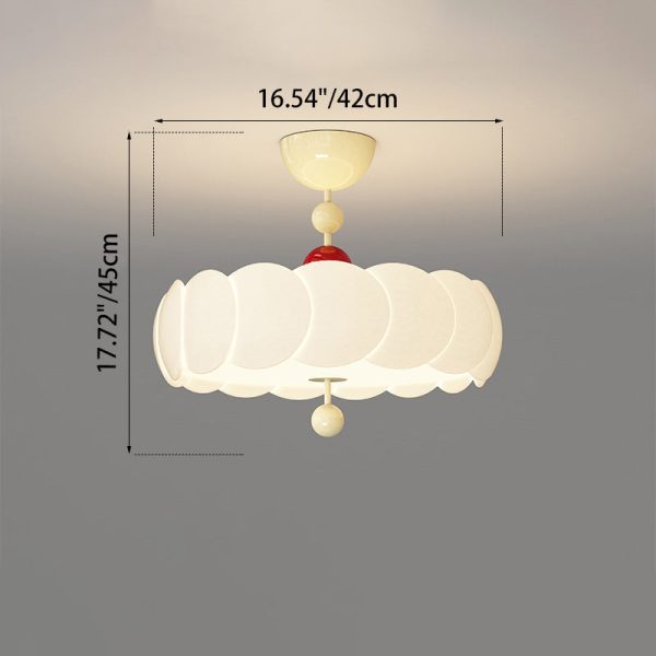 Contemporary Scandinavian PE Iron Creamy Rippled Pumpkin Round LED Semi-Flush Mount Ceiling Light For Bedroom & Living Room - Image 6