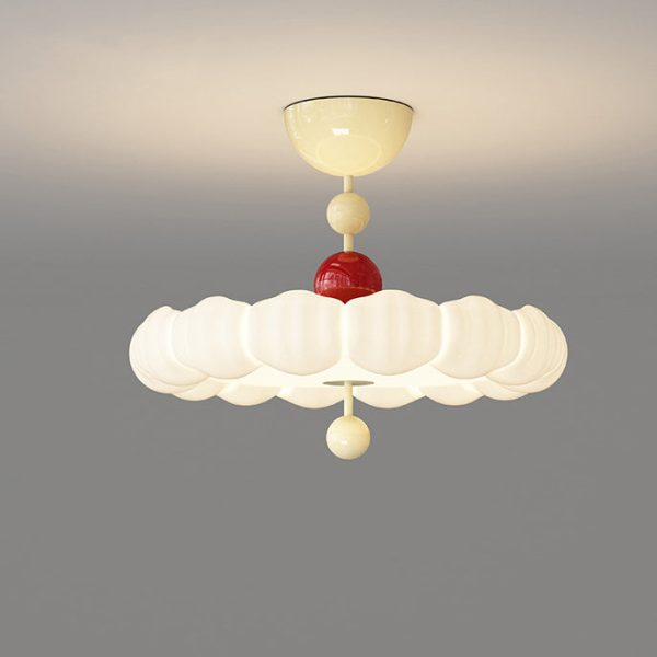 Contemporary Scandinavian PE Iron Creamy Rippled Pumpkin Round LED Semi-Flush Mount Ceiling Light For Bedroom & Living Room - Image 20