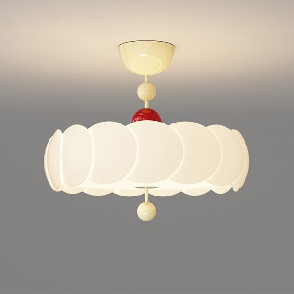 Contemporary Scandinavian PE Iron Creamy Rippled Pumpkin Round LED Semi-Flush Mount Ceiling Light For Bedroom & Living Room - Image 21