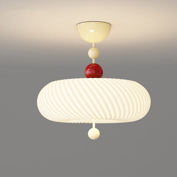Contemporary Scandinavian PE Iron Creamy Rippled Pumpkin Round LED Semi-Flush Mount Ceiling Light For Bedroom & Living Room - Image 26