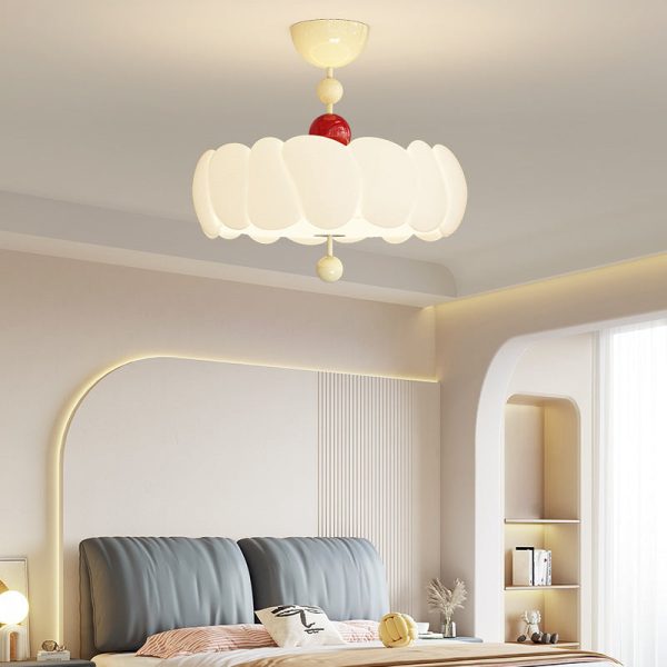 Contemporary Scandinavian PE Iron Creamy Rippled Pumpkin Round LED Semi-Flush Mount Ceiling Light For Bedroom & Living Room - Image 16