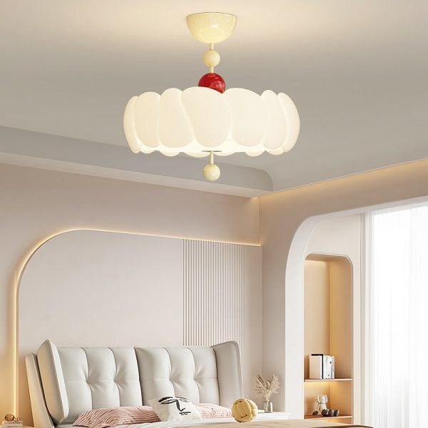 Contemporary Scandinavian PE Iron Creamy Rippled Pumpkin Round LED Semi-Flush Mount Ceiling Light For Bedroom & Living Room - Image 18