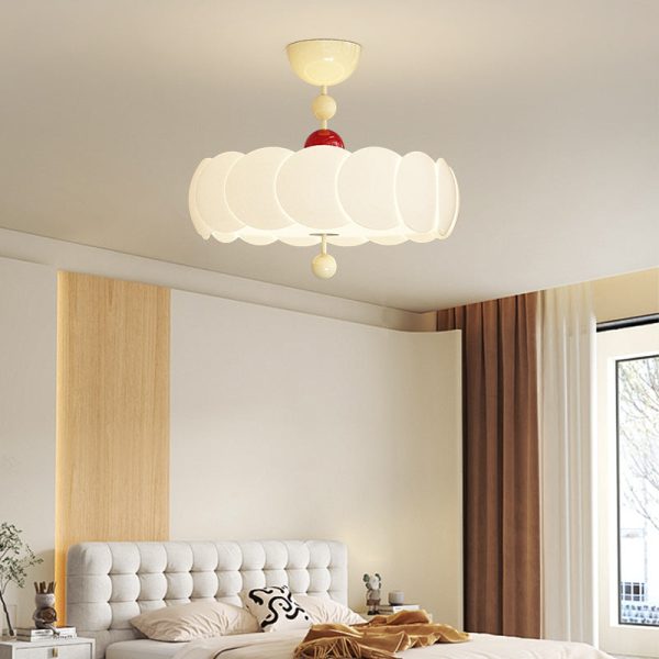 Contemporary Scandinavian PE Iron Creamy Rippled Pumpkin Round LED Semi-Flush Mount Ceiling Light For Bedroom & Living Room - Image 12