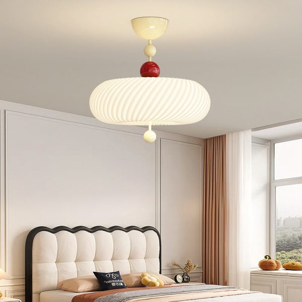 Contemporary Scandinavian PE Iron Creamy Rippled Pumpkin Round LED Semi-Flush Mount Ceiling Light For Bedroom & Living Room - Image 14