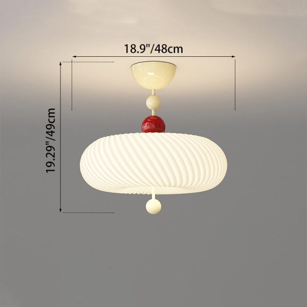 Contemporary Scandinavian PE Iron Creamy Rippled Pumpkin Round LED Semi-Flush Mount Ceiling Light For Bedroom & Living Room - Image 5
