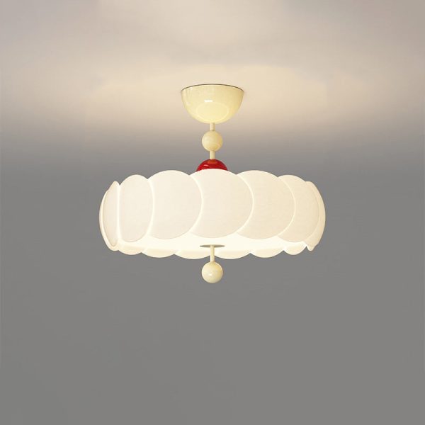 Contemporary Scandinavian PE Iron Creamy Rippled Pumpkin Round LED Semi-Flush Mount Ceiling Light For Bedroom & Living Room - Image 23