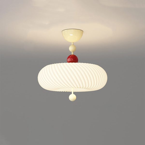 Contemporary Scandinavian PE Iron Creamy Rippled Pumpkin Round LED Semi-Flush Mount Ceiling Light For Bedroom & Living Room - Image 24