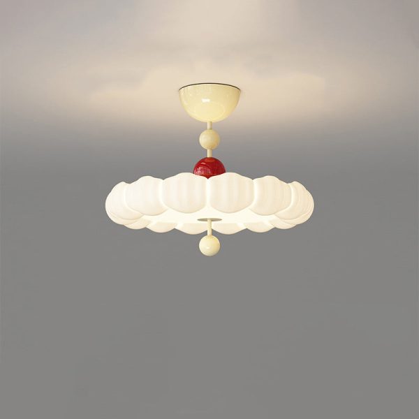 Contemporary Scandinavian PE Iron Creamy Rippled Pumpkin Round LED Semi-Flush Mount Ceiling Light For Bedroom & Living Room - Image 25