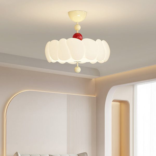 Contemporary Scandinavian PE Iron Creamy Rippled Pumpkin Round LED Semi-Flush Mount Ceiling Light For Bedroom & Living Room - Image 15