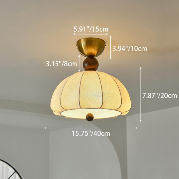 Traditional Vintage Metal Wood Fabric Patterned Semi-Circle 1-Light Semi-Flush Mount Ceiling Light For Bedroom & Living Room - Image 4