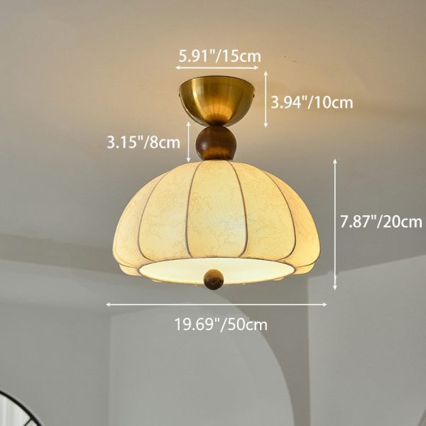 Traditional Vintage Metal Wood Fabric Patterned Semi-Circle 1-Light Semi-Flush Mount Ceiling Light For Bedroom & Living Room - Image 5