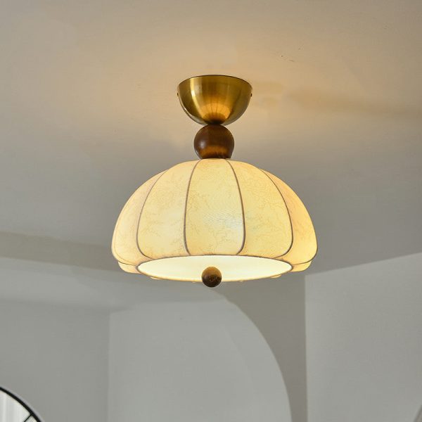 Traditional Vintage Metal Wood Fabric Patterned Semi-Circle 1-Light Semi-Flush Mount Ceiling Light For Bedroom & Living Room - Image 3