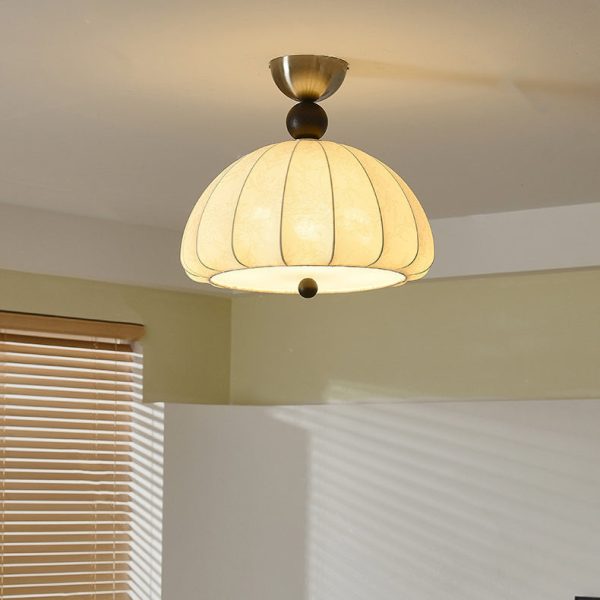 Traditional Vintage Metal Wood Fabric Patterned Semi-Circle 1-Light Semi-Flush Mount Ceiling Light For Bedroom & Living Room - Image 2