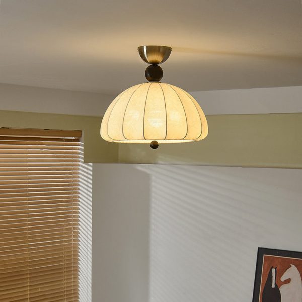 Traditional Vintage Metal Wood Fabric Patterned Semi-Circle 1-Light Semi-Flush Mount Ceiling Light For Bedroom & Living Room - Image 7