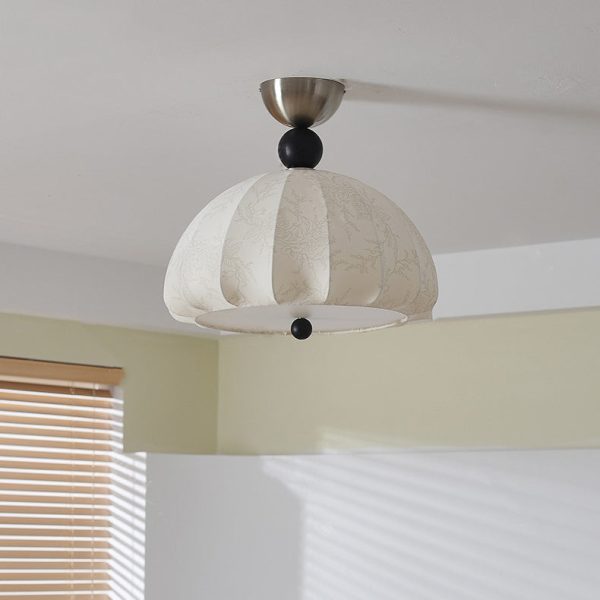 Traditional Vintage Metal Wood Fabric Patterned Semi-Circle 1-Light Semi-Flush Mount Ceiling Light For Bedroom & Living Room - Image 8