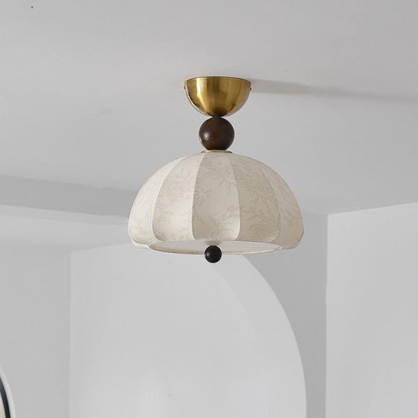 Traditional Vintage Metal Wood Fabric Patterned Semi-Circle 1-Light Semi-Flush Mount Ceiling Light For Bedroom & Living Room - Image 9