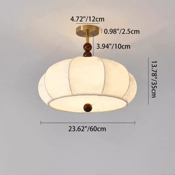 Traditional Vintage Metal Wood Fabric Flat Globe 4/5-Light Semi-Flush Mount Ceiling Light For Bedroom & Living Room - Image 6