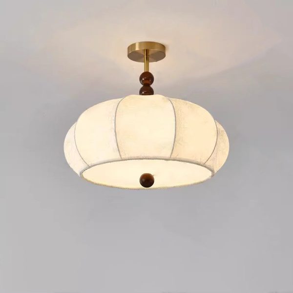 Traditional Vintage Metal Wood Fabric Flat Globe 4/5-Light Semi-Flush Mount Ceiling Light For Bedroom & Living Room - Image 7