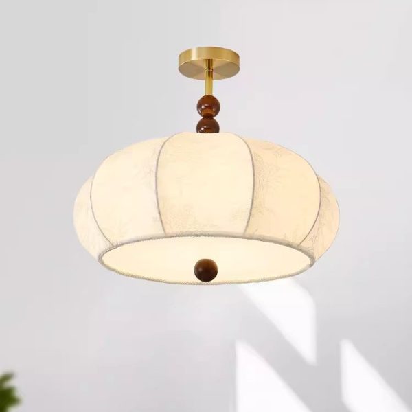 Traditional Vintage Metal Wood Fabric Flat Globe 4/5-Light Semi-Flush Mount Ceiling Light For Bedroom & Living Room - Image 3