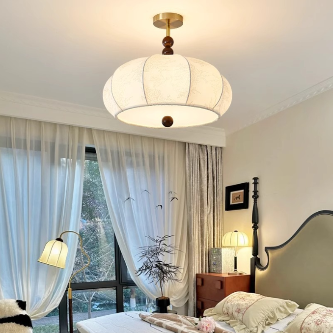 BS-Lighting-AW02077-7.png Traditional Vintage Metal Wood Fabric Flat Globe 4/5-Light Semi-Flush Mount Ceiling Light For Bedroom & Living Room - Image 1