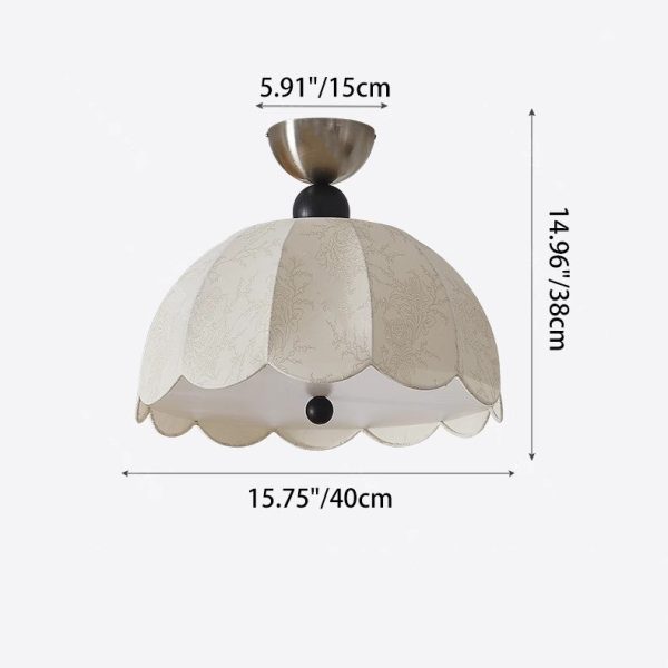 Traditional Vintage Metal Wood Fabric Petal-Shaped Embroidered 3/5-Light Semi-Flush Mount Ceiling Light For Bedroom & Living Room - Image 4