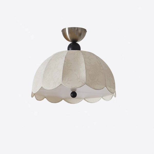 Traditional Vintage Metal Wood Fabric Petal-Shaped Embroidered 3/5-Light Semi-Flush Mount Ceiling Light For Bedroom & Living Room - Image 3