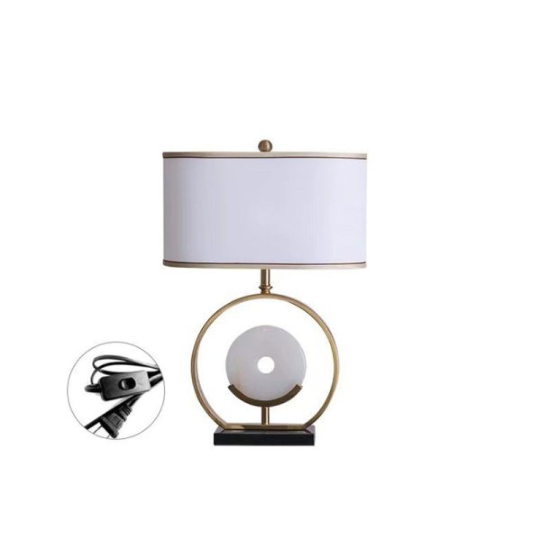 Traditional Vintage Fabric Marble Metal Oval Hollow 1-Light Table Lamp For Bedroom & Living Room - Image 8