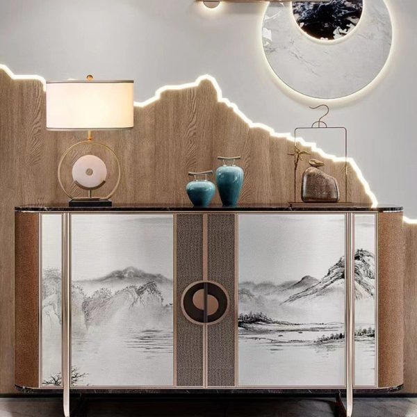 Traditional Vintage Fabric Marble Metal Oval Hollow 1-Light Table Lamp For Bedroom & Living Room - Image 3