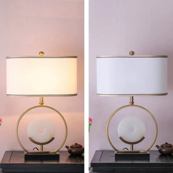 Traditional Vintage Fabric Marble Metal Oval Hollow 1-Light Table Lamp For Bedroom & Living Room - Image 7