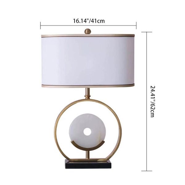Traditional Vintage Fabric Marble Metal Oval Hollow 1-Light Table Lamp For Bedroom & Living Room - Image 4