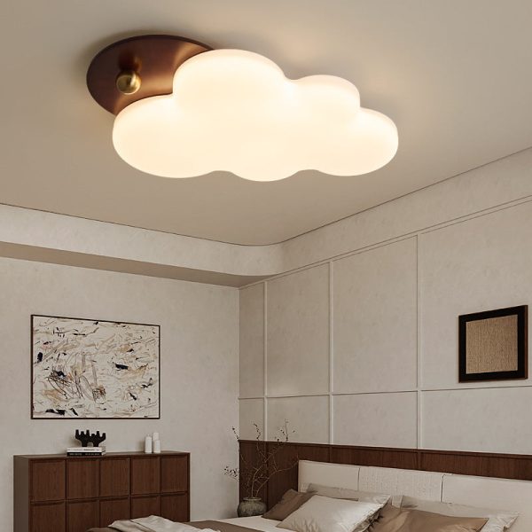 Traditional Vintage PE Rubber Wood Cream Cloud Curved LED Flush Mount Ceiling Light For Bedroom & Living Room - Image 2