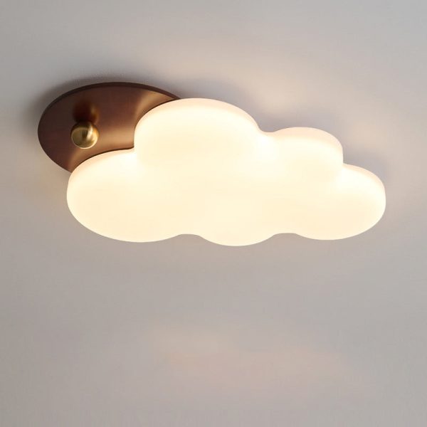 Traditional Vintage PE Rubber Wood Cream Cloud Curved LED Flush Mount Ceiling Light For Bedroom & Living Room - Image 12