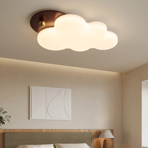 Traditional Vintage PE Rubber Wood Cream Cloud Curved LED Flush Mount Ceiling Light For Bedroom & Living Room - Image 9