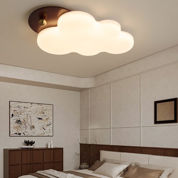 Traditional Vintage PE Rubber Wood Cream Cloud Curved LED Flush Mount Ceiling Light For Bedroom & Living Room - Image 10