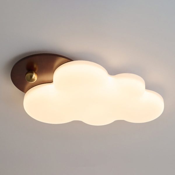 Traditional Vintage PE Rubber Wood Cream Cloud Curved LED Flush Mount Ceiling Light For Bedroom & Living Room - Image 11