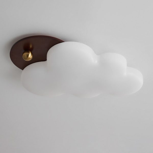 Traditional Vintage PE Rubber Wood Cream Cloud Curved LED Flush Mount Ceiling Light For Bedroom & Living Room - Image 13
