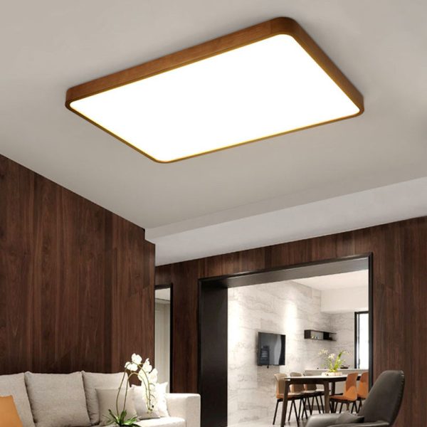 Traditional Chinese Acrylic Wood Metal Rectangular LED Flush Mount Ceiling Light For Living Room - Image 2