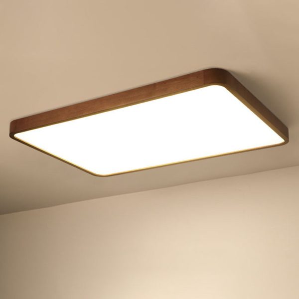 Traditional Chinese Acrylic Wood Metal Rectangular LED Flush Mount Ceiling Light For Living Room - Image 11