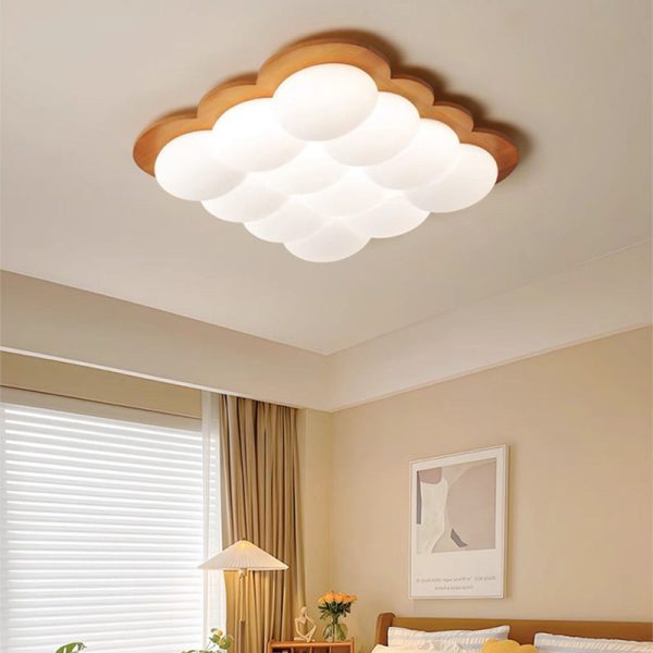 Modern Minimalist PE Solid Wood Floral Square LED Flush Mount Ceiling Light For Bedroom & Living Room - Image 2